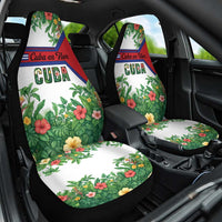 Cuba Floral Car Seat Cover Tropical Flower Design with Cuban Flag and Cuba en Flor Script - Wonder Print Shop