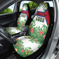 Cuba Floral Car Seat Cover Tropical Flower Design with Cuban Flag and Cuba en Flor Script - Wonder Print Shop