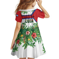 Cuba Floral Family Matching Off Shoulder Maxi Dress and Hawaiian Shirt Tropical Flower Design with Cuban Flag and Cuba en Flor Script - Wonder Print Shop