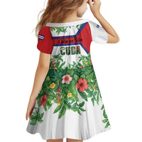 Cuba Floral Family Matching Off Shoulder Short Dress and Hawaiian Shirt Tropical Flower Design with Cuban Flag and Cuba en Flor Script - Wonder Print Shop
