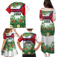 Cuba Floral Family Matching Puletasi and Hawaiian Shirt Tropical Flower Design with Cuban Flag and Cuba en Flor Script - Wonder Print Shop