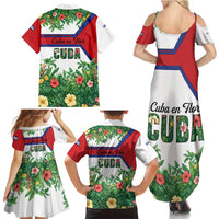 Cuba Floral Family Matching Summer Maxi Dress and Hawaiian Shirt Tropical Flower Design with Cuban Flag and Cuba en Flor Script - Wonder Print Shop