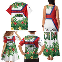 Cuba Floral Family Matching Tank Maxi Dress and Hawaiian Shirt Tropical Flower Design with Cuban Flag and Cuba en Flor Script - Wonder Print Shop