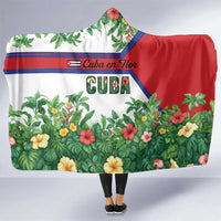 Cuba Floral Hooded Blanket Tropical Flower Design with Cuban Flag and Cuba en Flor Script - Wonder Print Shop