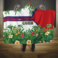 Cuba Floral Hooded Blanket Tropical Flower Design with Cuban Flag and Cuba en Flor Script - Wonder Print Shop