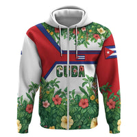 Cuba Floral Hoodie Tropical Flower Design with Cuban Flag and Cuba en Flor Script - Wonder Print Shop