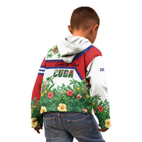 Cuba Floral Kid Hoodie Tropical Flower Design with Cuban Flag and Cuba en Flor Script - Wonder Print Shop
