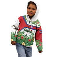 Cuba Floral Kid Hoodie Tropical Flower Design with Cuban Flag and Cuba en Flor Script - Wonder Print Shop