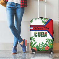 Cuba Floral Luggage Cover Tropical Flower Design with Cuban Flag and Cuba en Flor Script - Wonder Print Shop