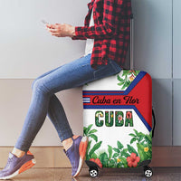 Cuba Floral Luggage Cover Tropical Flower Design with Cuban Flag and Cuba en Flor Script - Wonder Print Shop