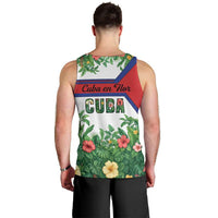 Cuba Floral Men Tank Top Tropical Flower Design with Cuban Flag and Cuba en Flor Script - Wonder Print Shop