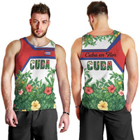 Cuba Floral Men Tank Top Tropical Flower Design with Cuban Flag and Cuba en Flor Script - Wonder Print Shop
