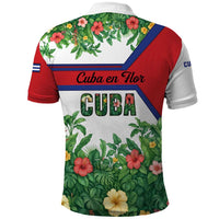 Cuba Floral Polo Shirt Tropical Flower Design with Cuban Flag and Cuba en Flor Script - Wonder Print Shop