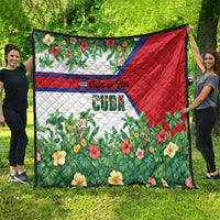 Cuba Floral Quilt Tropical Flower Design with Cuban Flag and Cuba en Flor Script - Wonder Print Shop