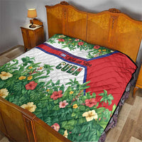 Cuba Floral Quilt Tropical Flower Design with Cuban Flag and Cuba en Flor Script - Wonder Print Shop