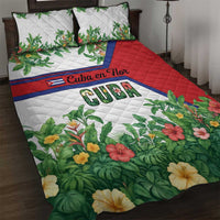 Cuba Floral Quilt Bed Set Tropical Flower Design with Cuban Flag and Cuba en Flor Script - Wonder Print Shop