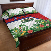 Cuba Floral Quilt Bed Set Tropical Flower Design with Cuban Flag and Cuba en Flor Script - Wonder Print Shop