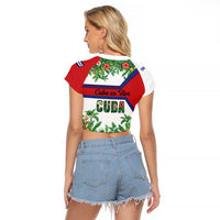 Cuba Floral Raglan Cropped T Shirt Tropical Flower Design with Cuban Flag and Cuba en Flor Script - Wonder Print Shop