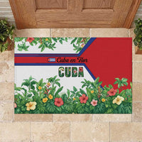 Cuba Floral Rubber Doormat Tropical Flower Design with Cuban Flag and Cuba en Flor Script - Wonder Print Shop