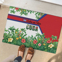 Cuba Floral Rubber Doormat Tropical Flower Design with Cuban Flag and Cuba en Flor Script - Wonder Print Shop