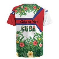 Cuba Floral Rugby Jersey Tropical Flower Design with Cuban Flag and Cuba en Flor Script - Wonder Print Shop