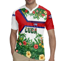Cuba Floral Rugby Jersey Tropical Flower Design with Cuban Flag and Cuba en Flor Script - Wonder Print Shop