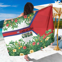 Cuba Floral Sarong Tropical Flower Design with Cuban Flag and Cuba en Flor Script - Wonder Print Shop