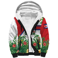 Cuba Floral Sherpa Hoodie Tropical Flower Design with Cuban Flag and Cuba en Flor Script - Wonder Print Shop