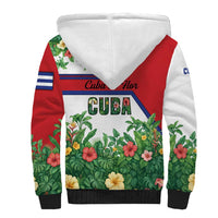 Cuba Floral Sherpa Hoodie Tropical Flower Design with Cuban Flag and Cuba en Flor Script - Wonder Print Shop