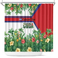 Cuba Floral Shower Curtain Tropical Flower Design with Cuban Flag and Cuba en Flor Script - Wonder Print Shop