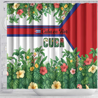 Cuba Floral Shower Curtain Tropical Flower Design with Cuban Flag and Cuba en Flor Script - Wonder Print Shop