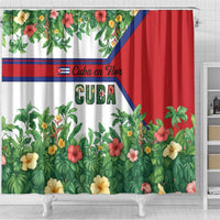 Cuba Floral Shower Curtain Tropical Flower Design with Cuban Flag and Cuba en Flor Script - Wonder Print Shop