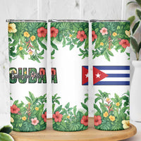 Cuba Floral Skinny Tumbler Tropical Flower Design with Cuban Flag and Cuba en Flor Script - Wonder Print Shop