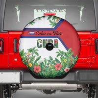 Cuba Floral Spare Tire Cover Tropical Flower Design with Cuban Flag and Cuba en Flor Script - Wonder Print Shop