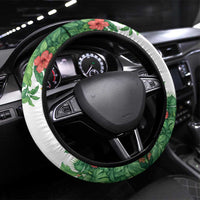 Cuba Floral Steering Wheel Cover Tropical Flower Design with Cuban Flag and Cuba en Flor Script - Wonder Print Shop