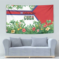 Cuba Floral Tapestry Tropical Flower Design with Cuban Flag and Cuba en Flor Script - Wonder Print Shop