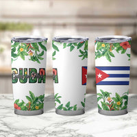 Cuba Floral Tumbler Cup Tropical Flower Design with Cuban Flag and Cuba en Flor Script - Wonder Print Shop