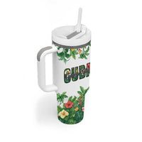 Cuba Floral Tumbler With Handle Tropical Flower Design with Cuban Flag and Cuba en Flor Script - Wonder Print Shop