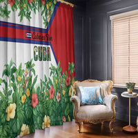 Cuba Floral Window Curtain Tropical Flower Design with Cuban Flag and Cuba en Flor Script - Wonder Print Shop