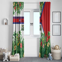 Cuba Floral Window Curtain Tropical Flower Design with Cuban Flag and Cuba en Flor Script - Wonder Print Shop
