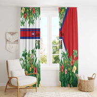 Cuba Floral Window Curtain Tropical Flower Design with Cuban Flag and Cuba en Flor Script - Wonder Print Shop