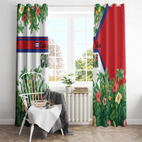 Cuba Floral Window Curtain Tropical Flower Design with Cuban Flag and Cuba en Flor Script - Wonder Print Shop