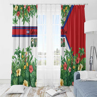 Cuba Floral Window Curtain Tropical Flower Design with Cuban Flag and Cuba en Flor Script - Wonder Print Shop