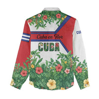Cuba Floral Women Casual Shirt Tropical Flower Design with Cuban Flag and Cuba en Flor Script - Wonder Print Shop