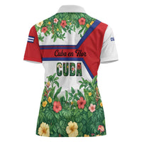 Cuba Floral Women Polo Shirt Tropical Flower Design with Cuban Flag and Cuba en Flor Script - Wonder Print Shop