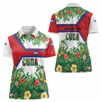 Cuba Floral Women Polo Shirt Tropical Flower Design with Cuban Flag and Cuba en Flor Script - Wonder Print Shop