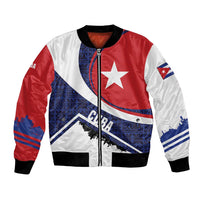 Cuba Flag Bomber Jacket Red White and Blue Design with Cuban Star and Havana City Skyline - Wonder Print Shop