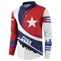 Cuba Flag Button Sweatshirt Red White and Blue Design with Cuban Star and Havana City Skyline - Wonder Print Shop