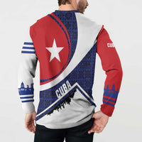 Cuba Flag Button Sweatshirt Red White and Blue Design with Cuban Star and Havana City Skyline - Wonder Print Shop