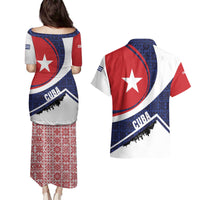 Cuba Flag Couples Matching Puletasi and Hawaiian Shirt Red White and Blue Design with Cuban Star and Havana City Skyline - Wonder Print Shop